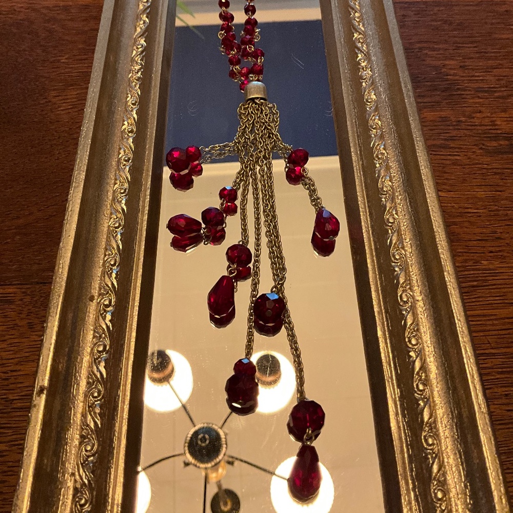 Belk Red and gold tone long necklace
